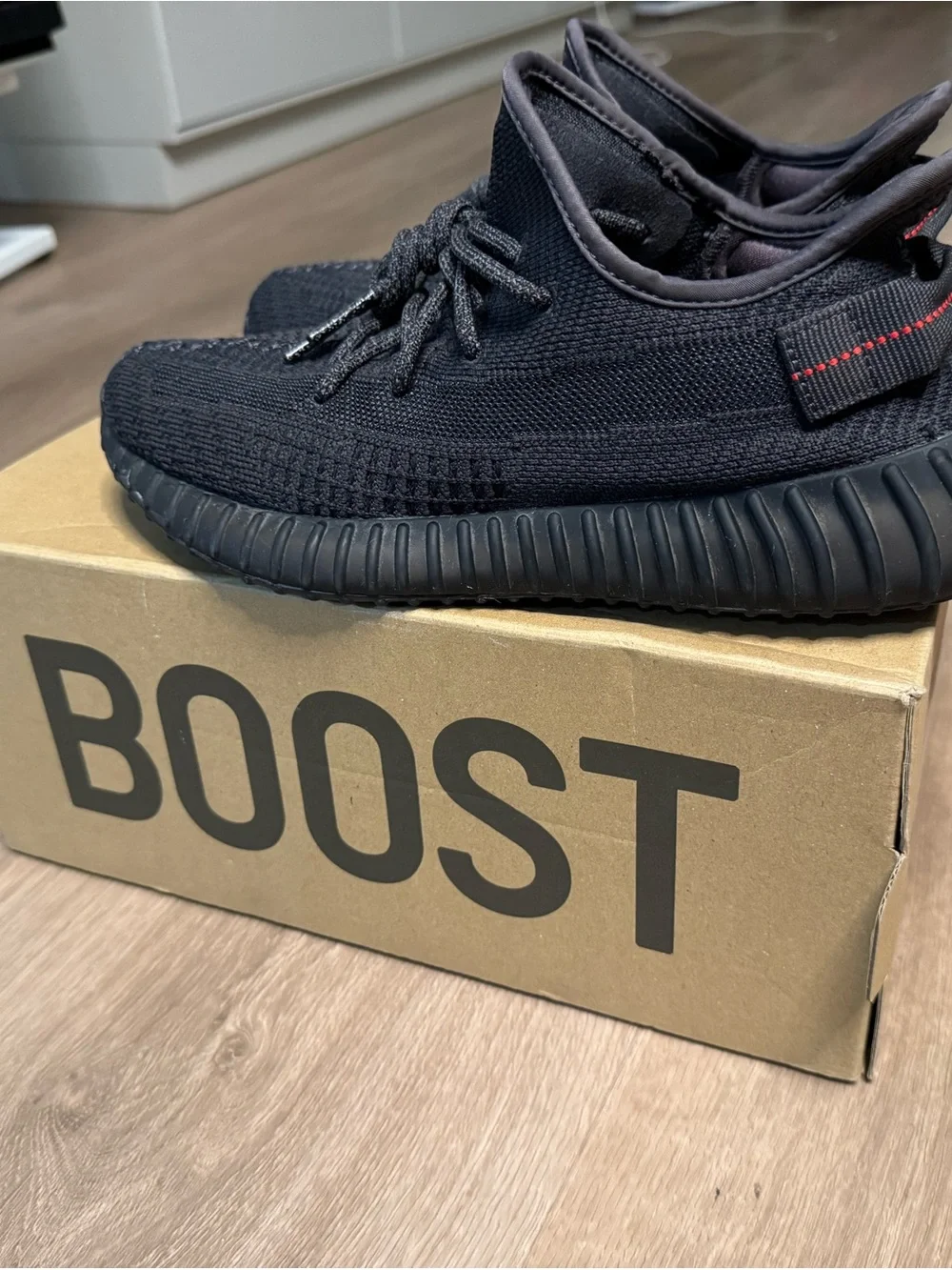 Yeezy Boost 350 V2 Black with Red Heel Stitch
